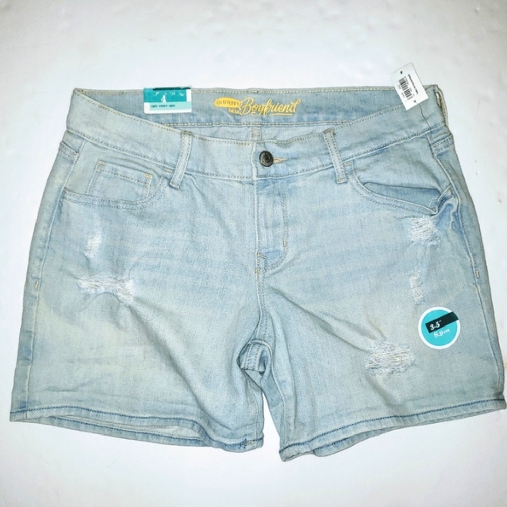 Old Navy Womens 4 XS Small Boyfriend Light Denim Ripped Jean Shorts NEW